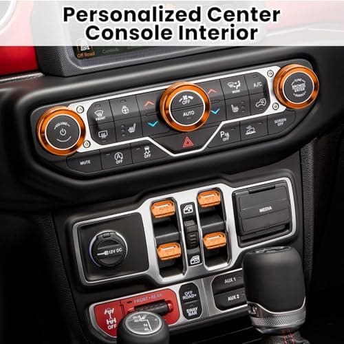 DIAMOOKY 8PCS Metal Button Knob Cover for Jeep Wrangler JL JLU 2018-2025 2026 & Gladiator JT Accessories Window Switch Button Cover Volume Radio Air Conditioner Headlight Switch Knob Cover (Orange) - Thumbnail 3