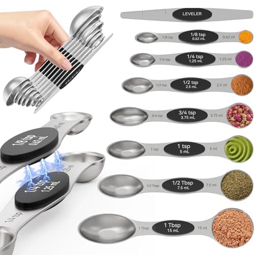 Magnetic Measuring Spoons Set of 8 | Heavy Duty 304 Stainless Steel, Triple Measurement Markings, Strong N52 Magnets, Easy to Clean, Space-Saving with Leveler Included (Black) - Image 1