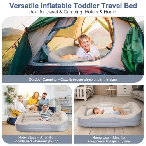 LOREINTA Inflatable Toddler Travel Bed – Portable Toddler Bed with Safety Bumpers, Toddler Floor Bed for Travel, Camping, Sleepovers – Kids Blow Up Bed with Pump & Carry Bag - Thumbnail 6