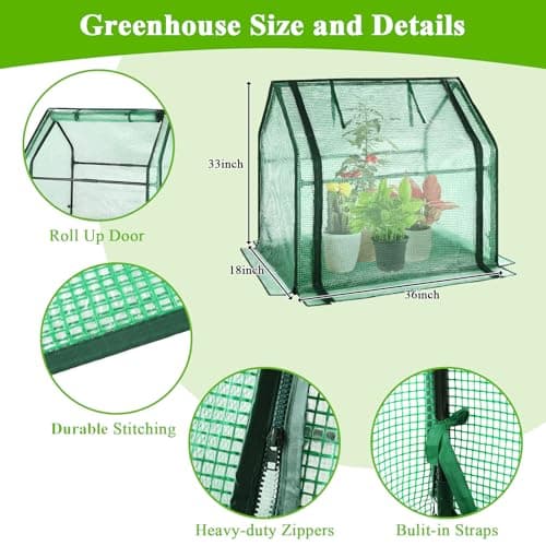 U'Artlines Portable Mini Greenhouse Small Green House with Waterproof Pad 36x18x33 Inch Plant Cover Tent for Garden Small Plants Indoor Outdoor, Green PE - Thumbnail 2