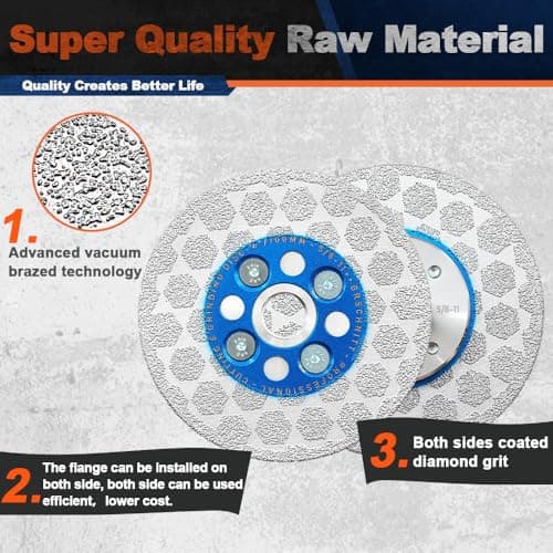 BRSCHNITT Diamond Granite Cutting Wheel - 2pcs 4 1/2 Inch 115mm Tile Grinding Disc for Shaping Grinding Beveling Rounding Granite,Porcelain,Tile,Stone,Marble,Quartz with 5/8-11 Thread - Thumbnail 5