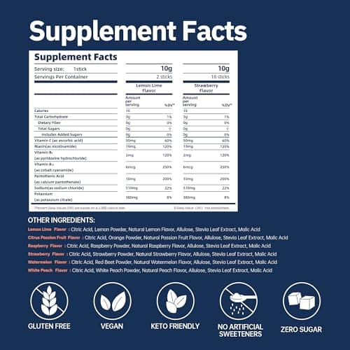 Syloni Electrolytes Powder Packets, Strawberry(0.36 oz*20 Sticks), Sugar Free Hydration Packets Electrolyte Drink Mix with 7 Vitamins and Electrolytes, Keto Friendly, Vegan, Gluten Free - Thumbnail 6