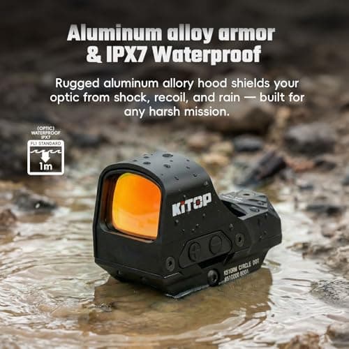 Multi-Reticle Open Reflex Red Dot Sight: 2 MOA Dot & 65 MOA Circle, Shake Awake, Solar-Assisted Power, Titanium Hood, IP67 Waterproof, 12 Brightness, Quick-Detach Mount for Picatinny Rail Long Guns - Thumbnail 4