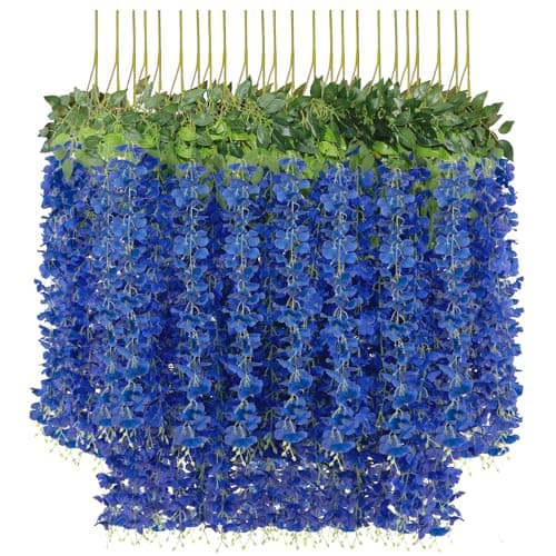 U'Artlines 24 Pack (Total 86.4 Feet) Artificial Fake Wisteria Vine Rattan Hanging Garland Silk Flowers String Home Party Wedding Decor (24, Navy Blue) - Image 1