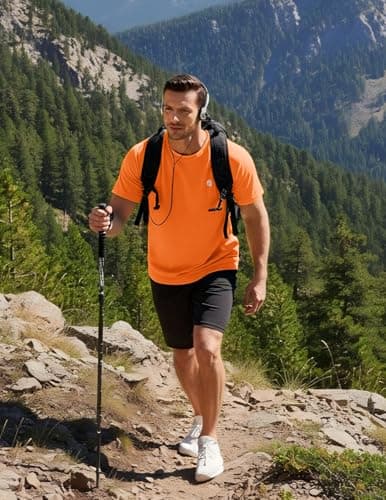 PINSPARK Gym Shirts Men Quick Dry UPF 50+ Workout T-Shirts Rash Guard Swim Shirts Moisture Wicking Tee for Athletic, Beach, Hiking S Orange - Thumbnail 6