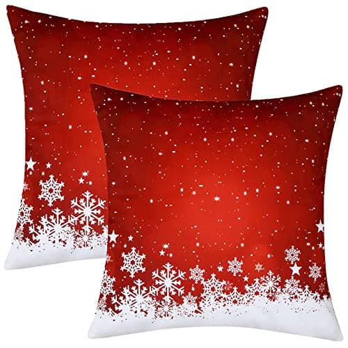 CAROMIO Christmas Throw Pillow Covers 18x18, Red Velvet Throw Pillows Set of 2, Floral Snowflake Pillow Covers for Couch Home Decoration (18 x 18 Inch, 2 Pack) - Image 1