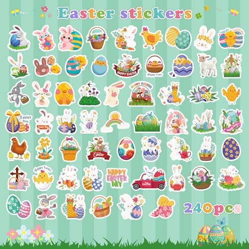 OHOME Easter Stickers for Kids - 240 PCS Easter Basket Stuffers for Boys Girls Teens Adults | Vinyl Egg Bunny Gifts Decorations Toys - Kids Easter Games Crafts Activities Party Favors - Thumbnail 3