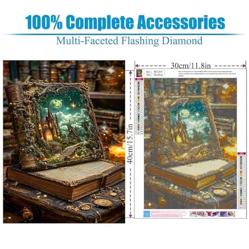 Lophomie Book Diamond Art Kits for Adults, 5D Magic Book Diamond Painting Kits for Adults Beginners, DIY Full Drill Round Gem Arts Crafts for Home Wall Decor 12x16 Inch - Thumbnail 4