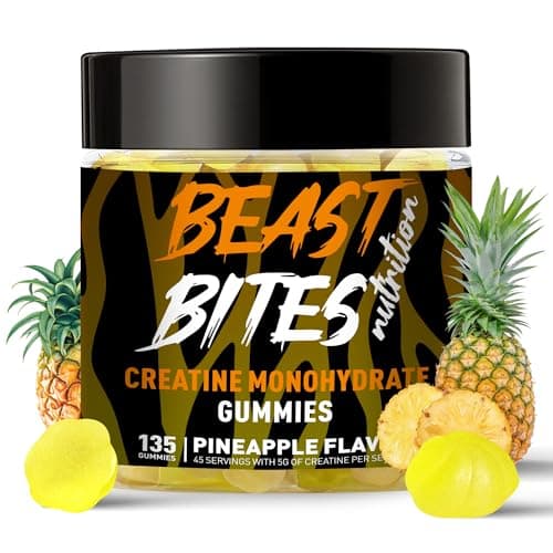 BEAST BITES Nutrition Creatine Monohydrate Gummies for Men & Women - 5g of Creatine Monohydrate per Serving - Sugar Free,Vegan, Pineapple Flavor, 135 Count (45 Servings).. - Image 1
