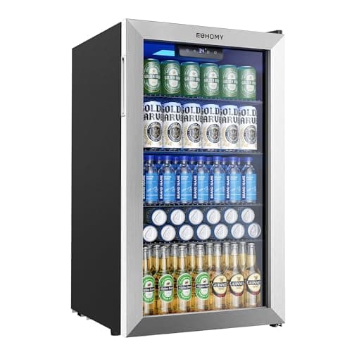 EUHOMY Mini Fridge 130 Can Beverage Refrigerator Cooler Glass Door for Soda Wine Beer, Beverage Cooler for Home, Bar, Office with Digital Temperature Control Adjustable Shelves, 3.2 Cu.Ft, Silver - Image 1
