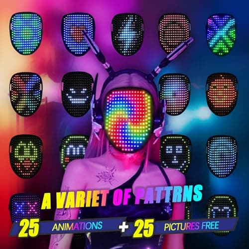 Ompusos LED Mask with Gesture Sensing Transforming Light Up Face Mask for Halloween Rave, Birthday and Masquerade Parties - Thumbnail 2