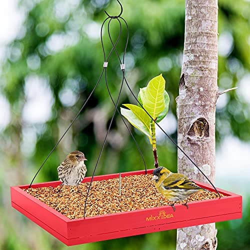 MIXXIDEA Bird Feeder Hanging Tray Seed Tray Wooden Platform Hummingbird Feeder Hanging Tray Mesh Seed Platform for Garden Yard Outside Decoration Attracting for Wild Birds (Red-1pk) - Thumbnail 5
