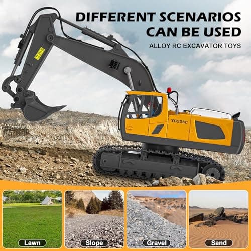 ADTHLIER 1:20 Remote Control Excavator (11-Channel), Dump Truck, Bulldozer, Loader (9-Channel), 2.4GHz Construction Vehicles, Metal Construction, with Cool Lights and Sound Effects - Thumbnail 3
