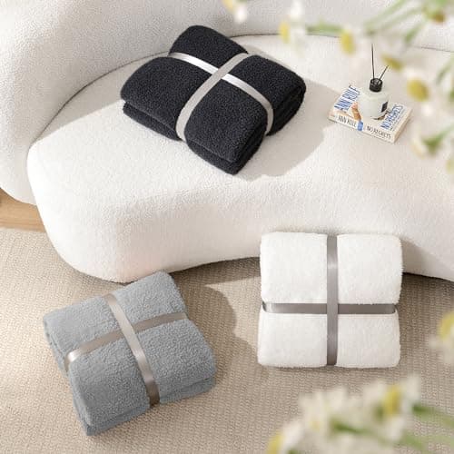 JOOJA Knit Throw Blanket Super Soft Warm Blanket for Couch Lightweight Fluffy Blanket for Bed Sofa 60x80 Inches Grey - Thumbnail 6