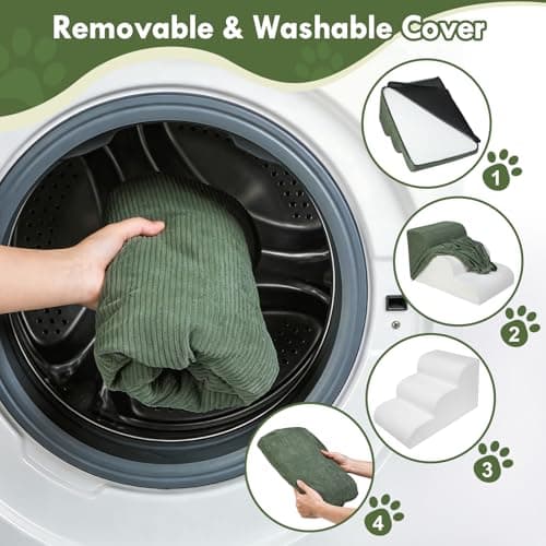 Olaivy Large Dogs Stairs for Bed, Extra Wide Pet Step for Couch or Chair, 100lbs Load Capacity, 3-Step Stable & Sturdy Cat & Dog Ramp for Puppy Small Medium Senior Dog Essentials, Washable Cover,Green - Thumbnail 6