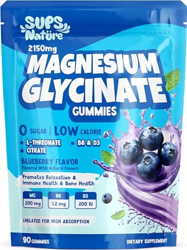 Magnesium Glycinate Gummies 2150 mg with Magnesium L-Threonate for Adults, Melatonin Free, High Absorption, Blueberry Flavor, 90 Count - Image 1