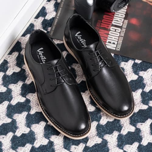 Vostey Mens Casual Dress Shoes Wingtip Plain Business Dress Shoes for Men (BMY618 Black 08) - Thumbnail 2