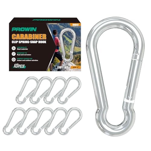 Prowin 10PCS M10 Heavy Duty Spring Snap Hook Carabiners, 3.93" Galvanized Steel Clips, 1191LBS Capacity, Quick Link for Hiking, Camping, Hammocks, Swing, Outdoor Activities, Keychains - Image 1