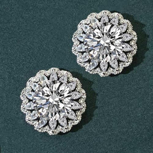 Sunflower Stud Earrings for Women S925 Sterling Silver Moissanite Earrings D Color VVS1 Daily Wear Party Gift 4Carat - Thumbnail 2