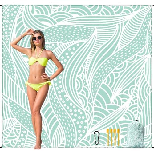 HIHOHO Beach Blanket Waterproof Sandproof Beach Mat for 1-8 Adults Quick Drying Durable Outdoor Picnic Mat for Beach Festival Travel Camping Hiking (LBL-Ripple, 79"×83"(4 Person))