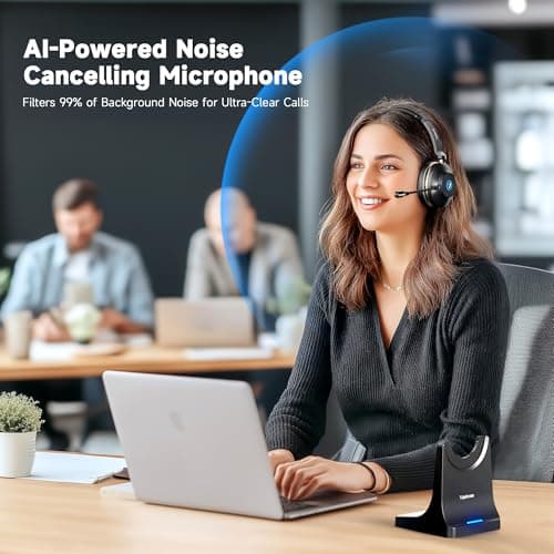 Vipdream Wireless Headset with Microphone for Work, Bluetooth 5.3 Computer Headset for Laptop, 45 Hours Battery Life & Mute Button, Headset with Mic for PC, iPhone, Zoom, Skype, Office & Home - Thumbnail 2