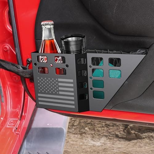 DIAMOOKY Upgraded Metal Front Door Pocket Storage Box for Jeep Wrangler JK JKU 2018 2017 2016 2015 2014 2013-2007 2/4 Door Accessories, Adjustable Door Organizer Molle Panels, Flag, 2PCS - Thumbnail 3