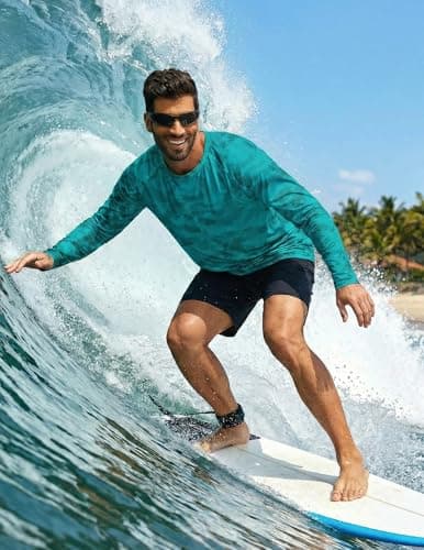 PINSPARK Mens UV Protection Shirts Long Sleeve Fishing Shirt Moisture Wicking Athletic Shirts for Men Beach SPF Rashguards Green - Thumbnail 2