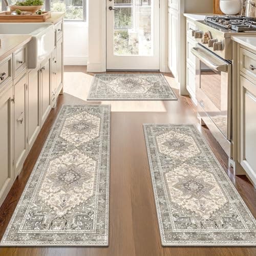Yamaziot Boho Washable Kitchen Rugs Sets of 3, Non Slip Kitchen Mats for Floor with Rubber Backing, Waterproof & Stain Resistant Carpet Runner Throw Rug for Kitchen, Laundry Room, Hallway - Image 1