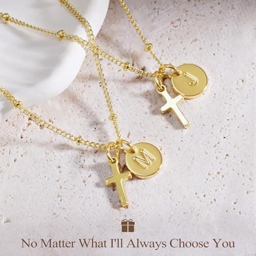 Turandoss Initial Necklaces for Girls Trendy, Dainty Letter I 14K Gold Plated Cross Necklace Birthday Personalized Christmas Gifts for 5 6 7 8 9 10 Teen Girls Jewelry - Thumbnail 4