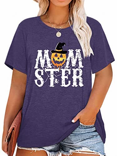 HDLTE Plus Size Hocus Pocus Halloween Shirts for Women Short Sleeve Plus Size Sanderson Sister Shirts Tops Purple - Image 1