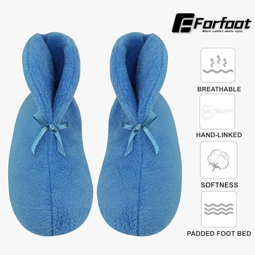Forfoot Slipper Boots, Winter House Slippers Warm Winter Fall Plush Fleece Indoor Booties Slippers for Christmas Velvet Women Royal Blue Slipper Boot Size 10-11 - Thumbnail 3