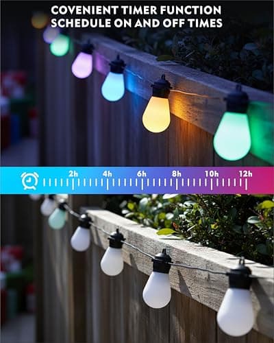 Honche Outdoor String Lights S14, 46FT Patio Lights with 20 Shatterproof LED Bulbs, APP & Remote Control, 213 Scene Modes, USB Powered, IP67 Waterproof for Garden, Wedding, Party, Camping - Thumbnail 5
