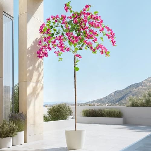 Erimda 6FT Artificial Bougainvillea Tree Artificial Tree Tall Potted Fake Bougainvillea Trees for Outdoor Indoor Lifelike Potted Faux Plants with Wood Trunk and Flowers Office Wedding Home Decor - Thumbnail 6