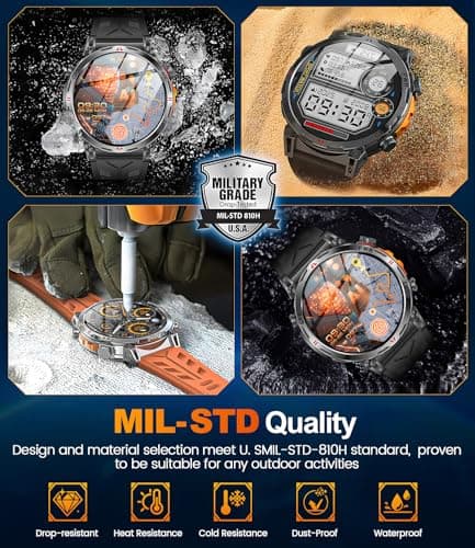 Rmana Military Smart Watches for Men GPS, 1.56" AMOLED Screen Bluetooth Call, Smartwatch for Android Phones and iPhone, 100+ Sport Modes, 3ATM Waterproof Smart Watch with Compass - Thumbnail 3