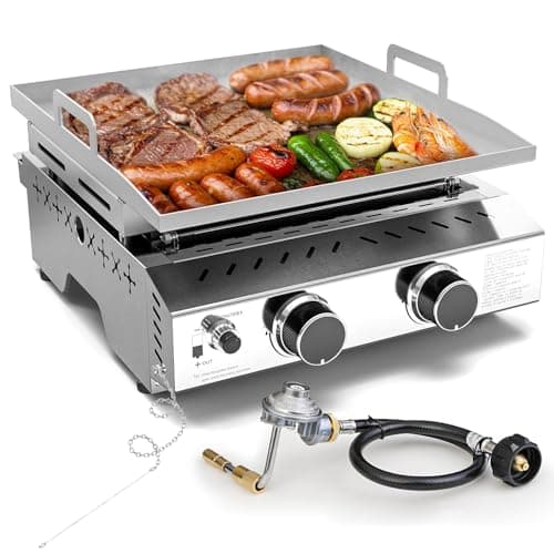 COWSAR 2-Burner Portable Tabletop Grill, 16000 BTU Stainless Steel Non-Stick Outdoor Portable Propane Griddle for Camping RV Backyard BBQ - Image 1
