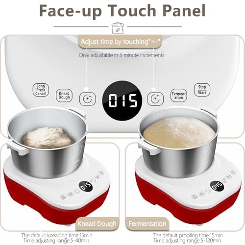 AIZIYO DoughChief, Electric Dough Mixer 7.4Qt with Ferment Function, Dough Maker 304 Stainless Steel Bowl, Microcomputer Control, Face-up Touch Panel, Easy To Clean for Bread & Pizza - Thumbnail 4