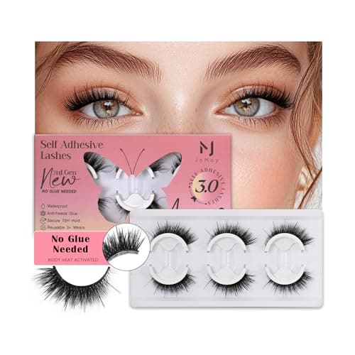 JoMay Self Adhesive Eyelashes No Lash Glue Needed Reusable Up to 5x Natural Strip Lashes 3D Super Fluffy False Eyelashes Easy to Apply & Remove Full Bouncy Volume & Curl 3 Pairs(Dream Girl) - Image 1
