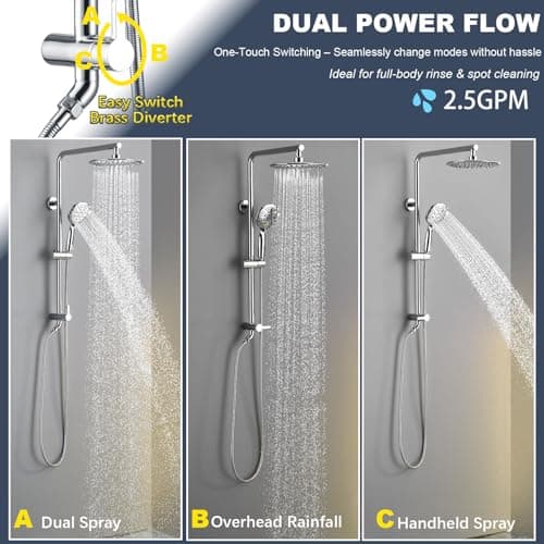 SonTiy 9" Rain Shower Head with Handheld Spray, Dual Shower Head Combo with 72"Stainless Steel Hose, Modern Shower System with Adjustable Handheld Holder Brass Valve for Bathroom Apartment(Chrome) - Thumbnail 5