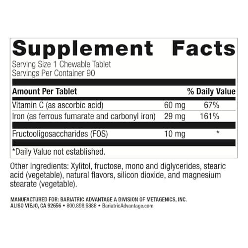 Bariatric Advantage Chewable Iron 29 mg - for Bariatric Surgery Patients - Iron with Vitamin C - No Iron Taste - Ferrous Fumarate & Carbonyl Iron Supplement - Passion Fruit - 90 Count - Thumbnail 4