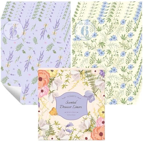 STRN Drawer Liners for Dresser, Linen & Lavender Scented Fragrant Drawer Liner 12 Sheets, Non-Adhesive Drawer Paper Liner for Bedroom Shelf Closet, Shoe Chest - Image 1