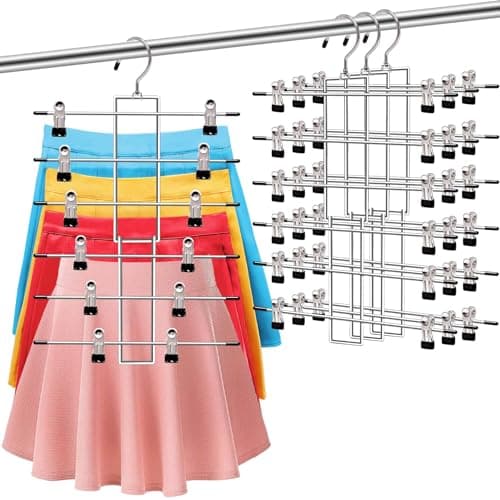 3 Pack Pants-Hangers-Space-Saving,6 Tier-Closet-Organizers-and-Storage Skirt Hangers with Clips,Closet-Organizer-Clothes-Organization-and-Storage Jeans Scarf Hangers,College-Dorm-Room-Essentials Decor - Image 1