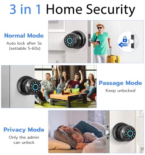 Smart Keypad Door Knob eLinkSmart Fingerprint Door Lock Keyless Entry Ball Door Lock for Bedroom Office Apartment with Real Buttons Support Tuya App - Thumbnail 3