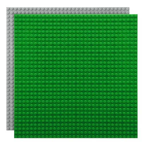 Lekebaby 2 Pack Classic Baseplates 10" x 10", Building Base Plates for Building Bricks, 100% Compatible with Major Brands and Activity Table-Baseplate, Sturdy & Safe, Age 3 and up Kids, Grey/Green