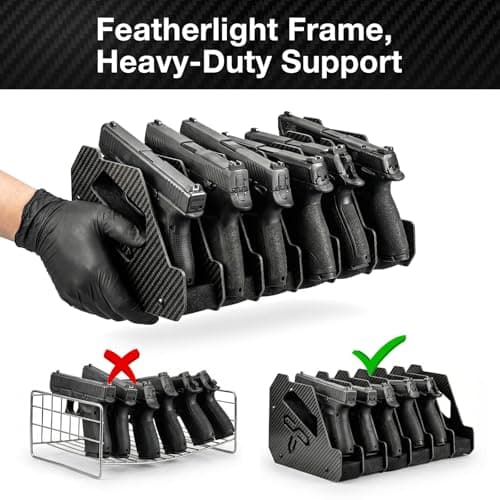 Shapakine Real Carbon Fiber 6-Slot Pistol Rack for Gun Safe - Ultra-Lightweight & Rigid Handgun Organizer - Premium EVA Foam Anti-Scratch Firearm Holder for Cabinet & Display Gun Storage Solutions - Thumbnail 6