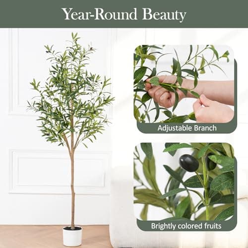 Sillaff Olive Tree 6FT Fake Tree Faux Plants Indoor with Pot Artificial Tree Nearly Natural Olive Branches and Fruits for Living Room Home Office Decorations - Thumbnail 3