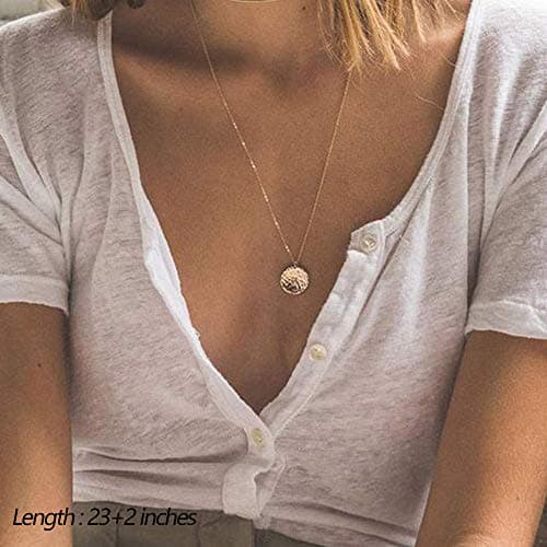 Turandoss Choker Necklaces for women Bar Hammered Disc Necklace Handmade Jewelry Layered Necklace Simple Layered Chokers for Women - Thumbnail 5