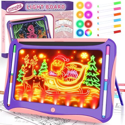 Magic LED Drawing Board for Kids, Girls Toys Age 6-8, Light Up Tracing Pad with 9 Double-Sided Cards, 6 Washable Markers, Arts & Crafts Kits Learning Toy Glow Up Doodle Board Christmas Birthday Gifts - Image 1