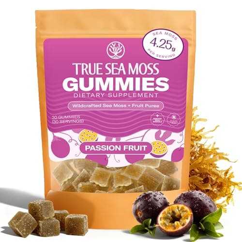 True Sea Moss Gummies – High Potency 4250mg Authentic Sea Moss Gel – Raw & Wildcrafted – Sweetened with Organic Coconut Sugar & Real Passion Fruit Purée – 30 Gummies (30 Servings) - Image 1