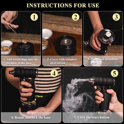 Whiskey Smoker Electric Set Bourbon Christmas Gifts for Men Old Fashioned Smoker Drink With 6 Wood Chips and 6 Whiskey Stones Food and Cocktail Smoked Kitchen Bar Tools Cool White Elephant Gifts Black - Thumbnail 4