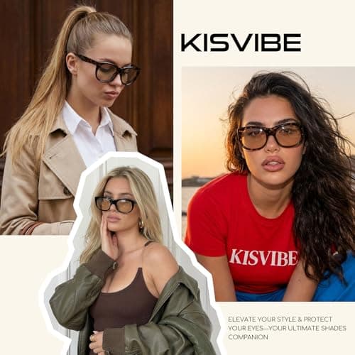 KISVIBE Oversized Flat Top Square Sunglasses for Women Light Brown Lens UV400 Protection Trendy Big Frame for Daily Wear - Thumbnail 5